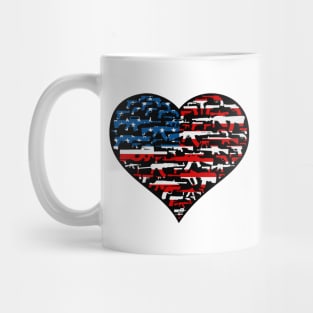 Heart shape made of guns, american flag Mug